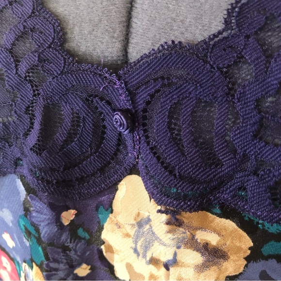 Vintage Floral Camisole Slip Top Purple Lace Satin Rosette Romantic Lingerie Med - Picture 3 of 16